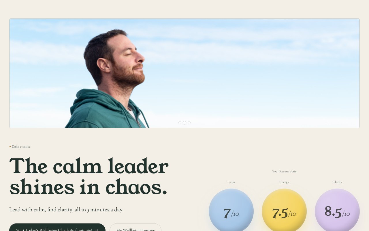 The platform's home screen, opening the day with a short check-in